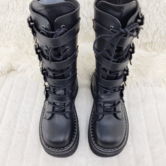Goth Platform Combat Boots Bat Buckle Straps Emily 322 - Picture 12 of 13